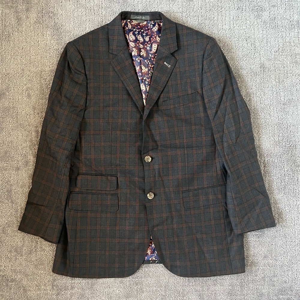 Indochino Wool Plaid Preppy Brown Suit Jacket